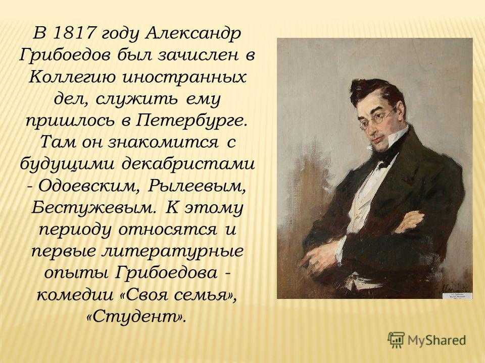 Биография александра сергеевича грибоедова презентация, доклад, проект