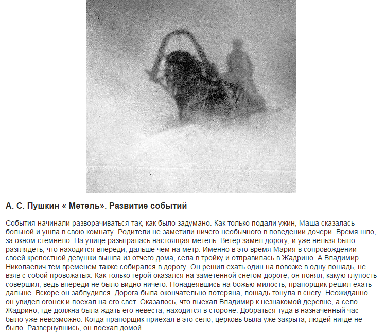 Кратко «метель» а. с. пушкин