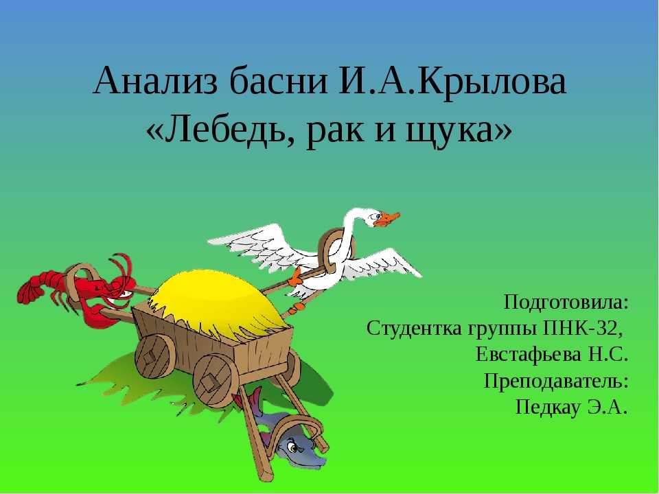 «лебедь, щука и рак» и. крылов