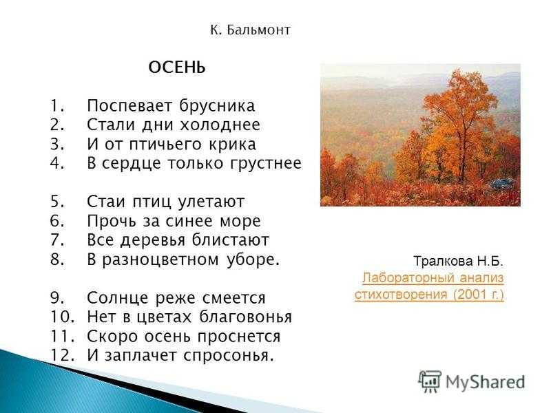 Поспевает брусника стали. анализ стихотворения "осень" к.д