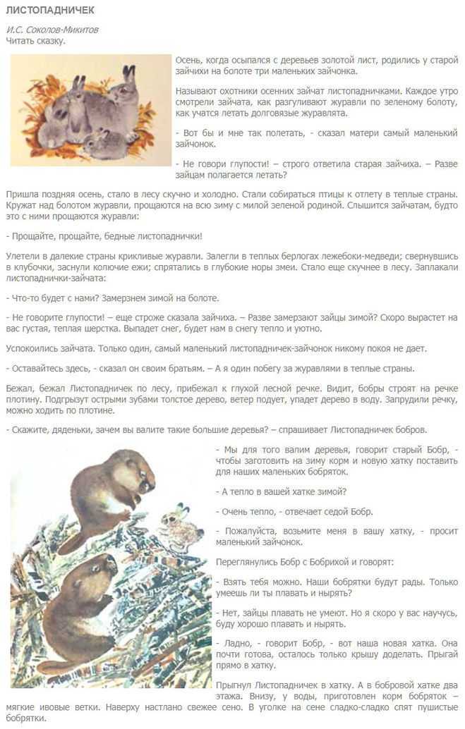 План пересказа «листопадничка» соколова-микитова