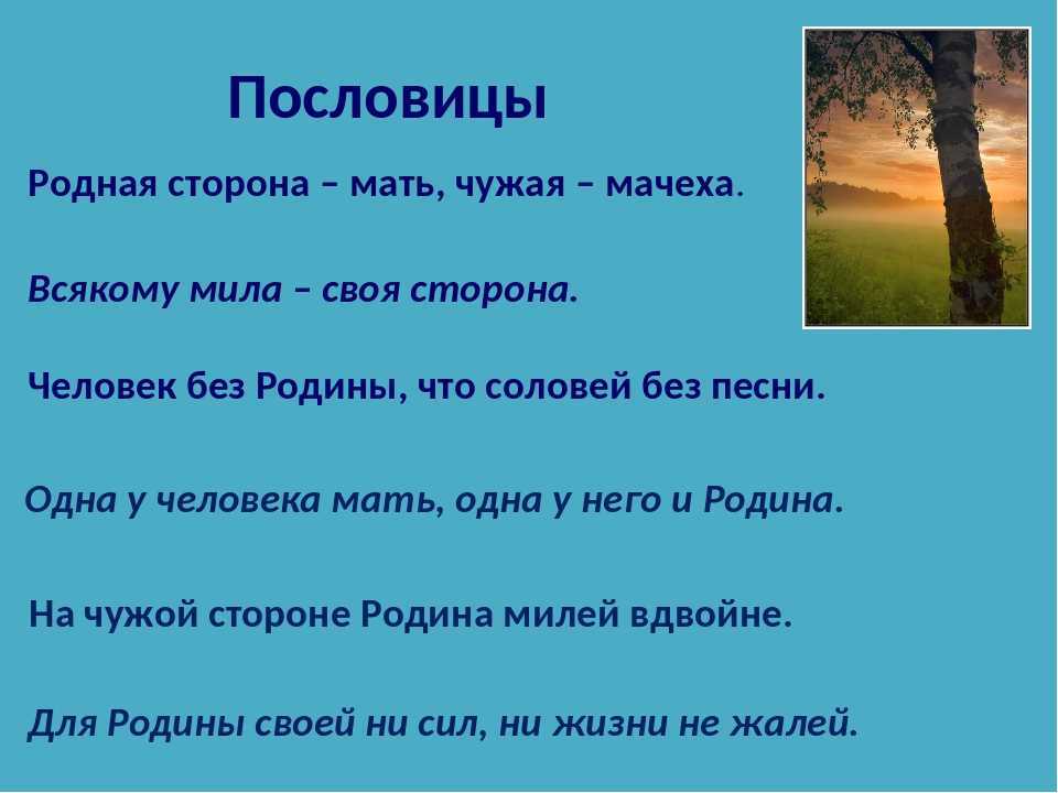 Пословицы о родине для 1,2,3,4,5 класса текстом, видео, картинками