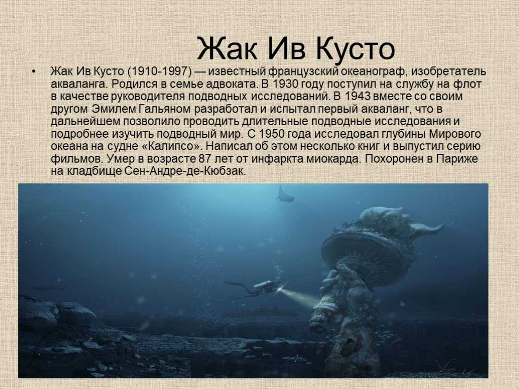 Сообщение о жаке-ив кусто |  развивайка