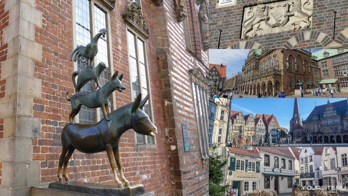Памятник бременским музыкантам в бремене. бременские музыканты как символ города